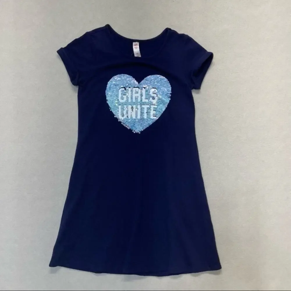 Justice T-shirt Dress Sequin Heart Girls Unite Size 12